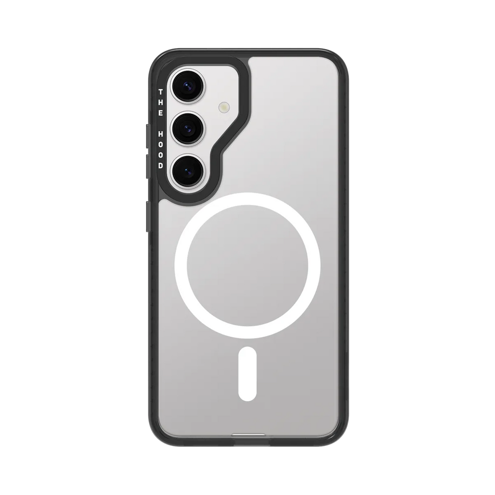 front-galaxy-s25-goldensnap-case-magsafe-compatible-transparent-black