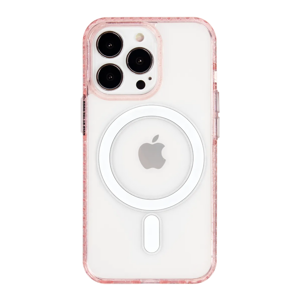 front-iphone-13-pro-golden-case-magsafe-compatible-pink-glitter