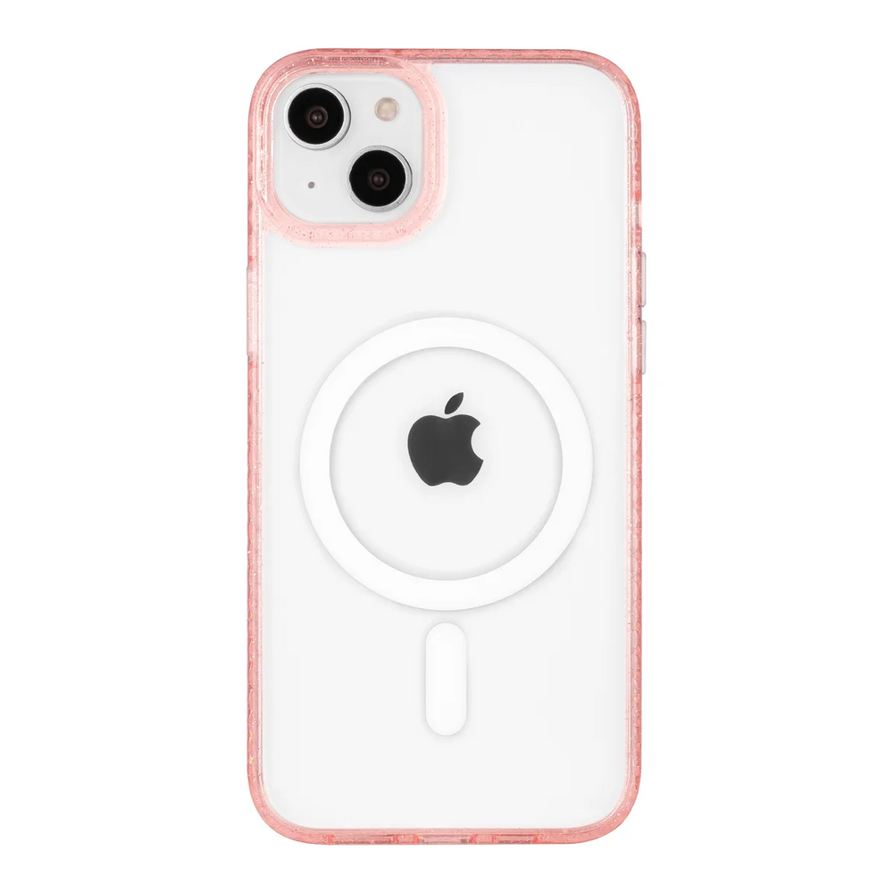 front-iphone-14-plus-golden-case-magsafe-compatible-pink-glitter