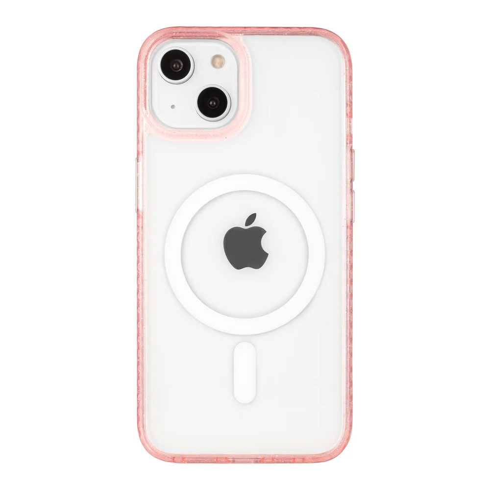 front-iphone-15-golden-case-magsafe-compatible-pink-glitter