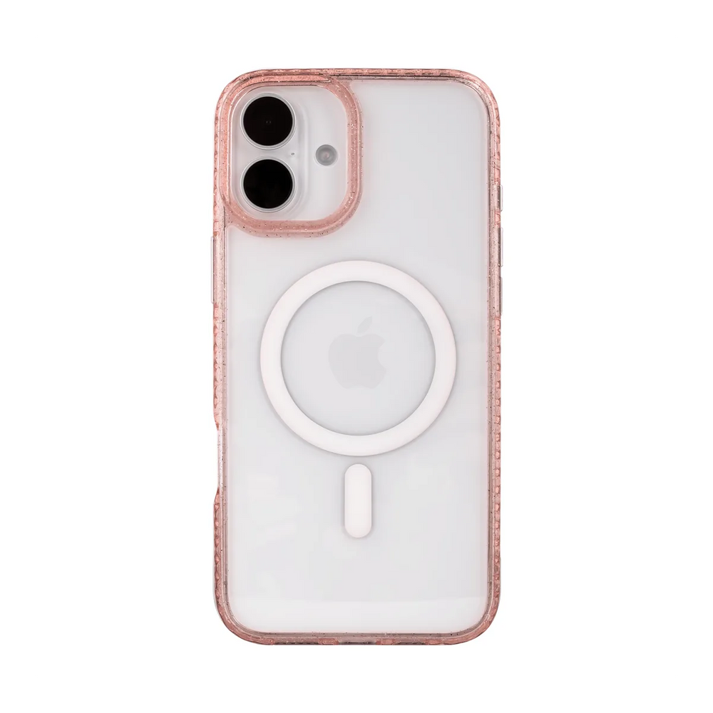 front-iphone-16-plus-golden-case-magsafe-compatible-pink-glitter
